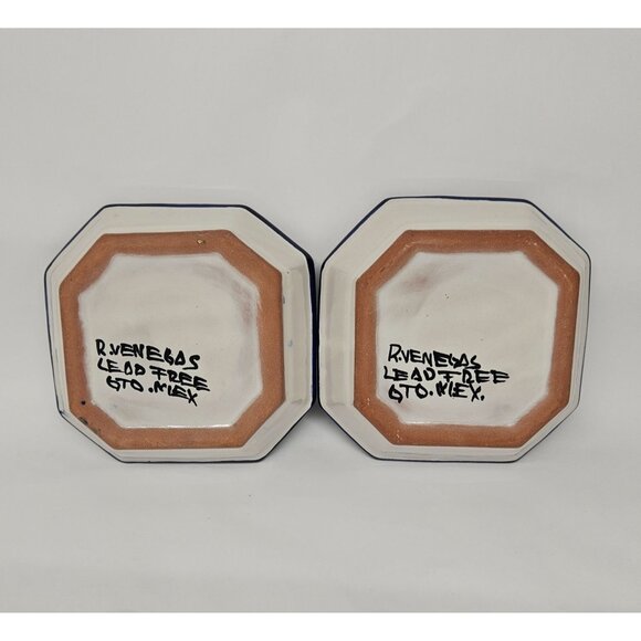 Mexican Talavera Pottery Octagon 7 Inch Bowls Dish Fish Motif Signed R Venegas - Picture 6 of 7